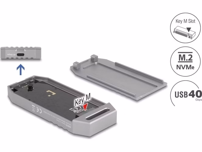 Delock Kryt SSD M.2 NVMe, USB, 40 Gbps - beznástrojový
