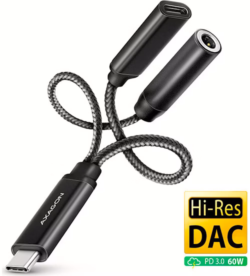 AXAGON miniaturní USB-C zvukovka / ADA-HCPD / 384kHz / 32Bit DAC / USB-C 2.0 / PD60W / kabel 10cm