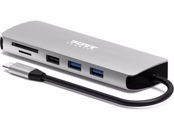 PORT CONNECT USB-C 1× 4K dokovacia stanica, 9v1, hliníková konštrukcia, 85W PD, strieborná