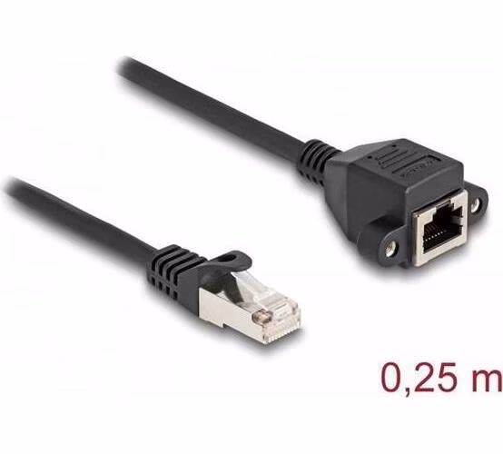 Delock Prodlužovací kabel RJ50 ze zástrčky na zásuvku, S/FTP, 0,25 m, černý