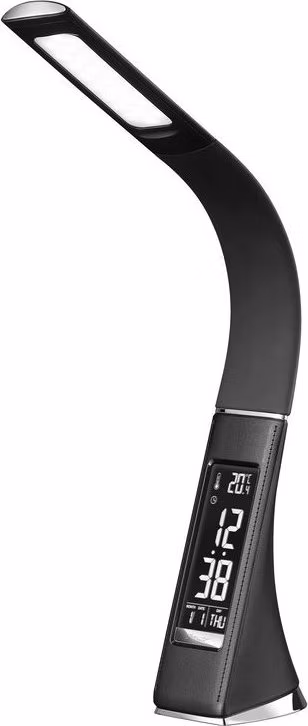 IMMAX LED stolní lampička Leather/ 6,5W/ 300lm/ 5V/1A/ 3 barvy světla/ flexibil. rameno/ možnost vypnutí LCD/ USB/ černá