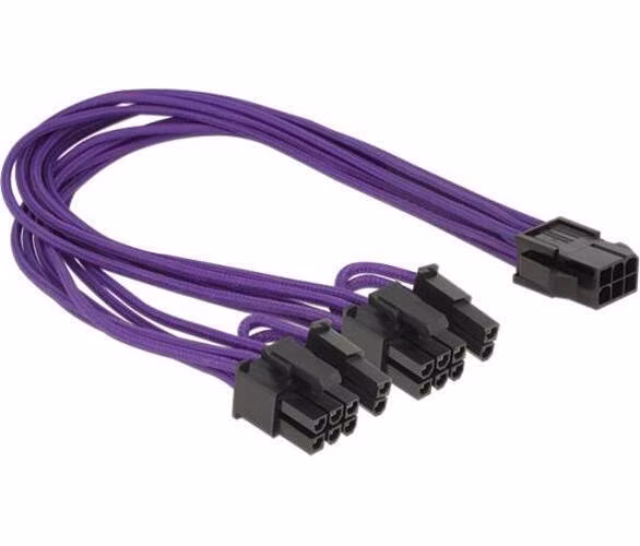 Delock napájecí kabel PCI Express 6 pin samice > 2 x 8 pin samec textilní stínění fialové