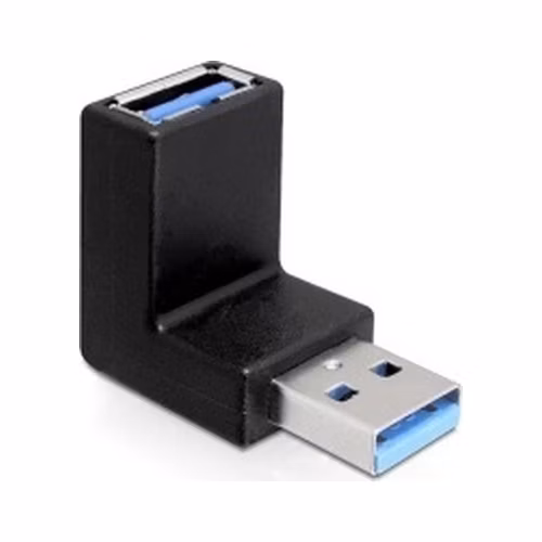 DeLock adaptér USB 3.0 samec - USB 3.0 samice pod úhelem 90° vertikálně