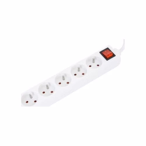 OMEGA Prodlužovací zásuvková lišta s 5 zásuvkami WITH BASIC SURGE PROTECTION 5,0M 16A 5 SOCKET TYPE E FRENCH WHITE