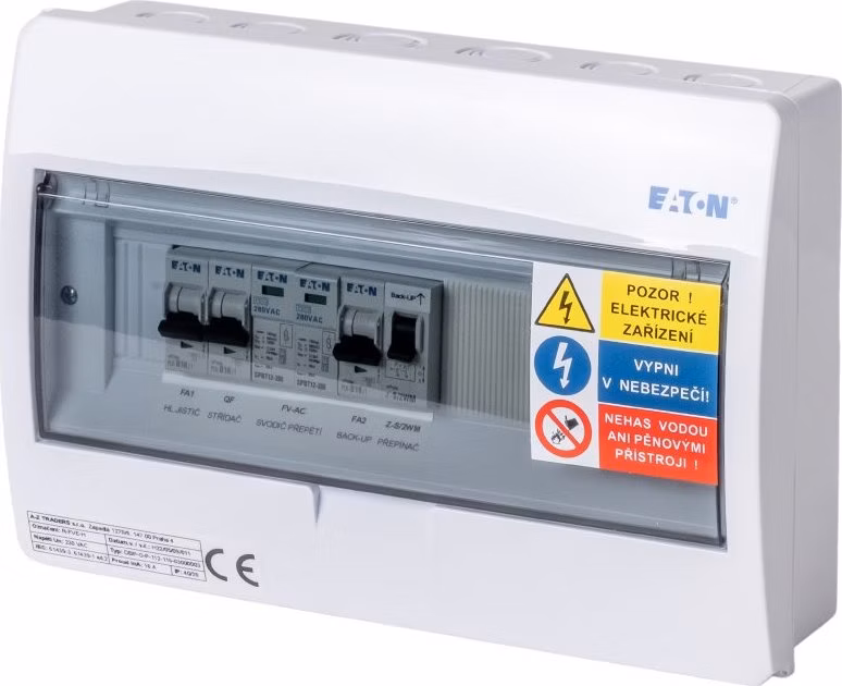 Solarmi ACZ1 osazený rozvaděč pro fotovoltaiku, jističe, chránič, 3,7kW 1f, backup