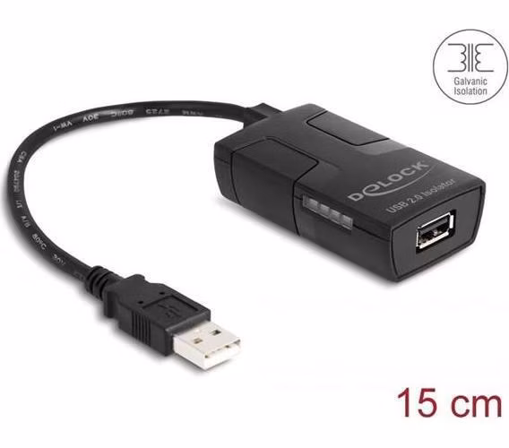 Delock Izolátor USB 2.0 Typu-A ze zástrčky na zásuvku, s izolací na 5 kV pro datová vedení