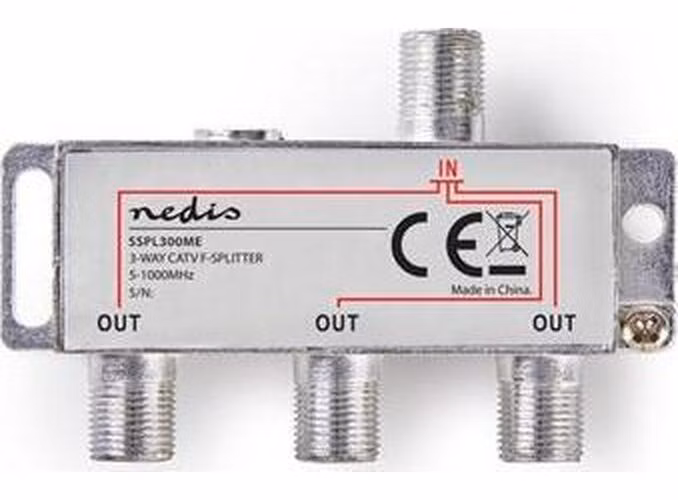 Nedis SSPL300ME - CATV F-Rozbočovač | Max. zisk 6,8 dB | 5–1 000 MHz | 3 Výstupy