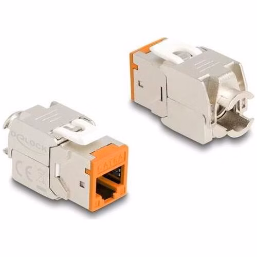 Delock Modul Keystone ze zásuvkového konektoru RJ45 na LSA Cat.6A, beznástrojový, oranžová, sada 10 kusů