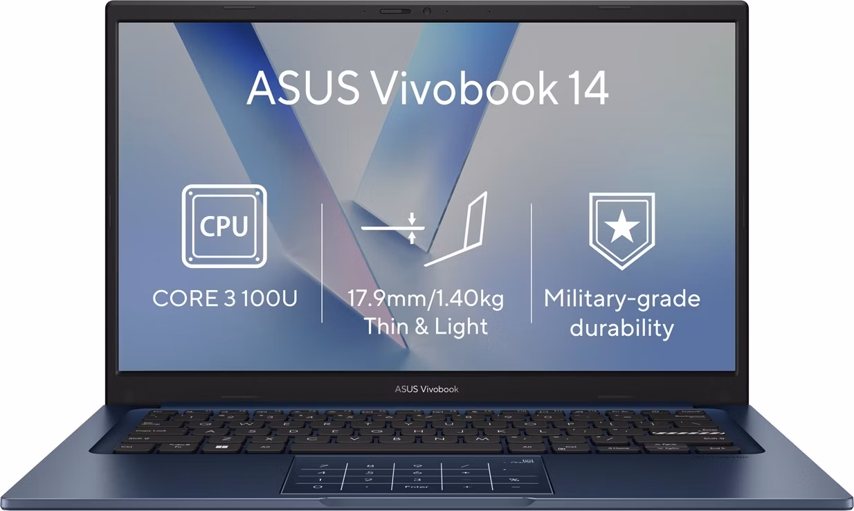 ASUS Vivobook 14 X1404VA-EB2174Z, Core 3-100U , 14.0˝ 1920 x 1080 FHD, UMA, 8GB, SSD 256GB, FDOS, bez AC adap