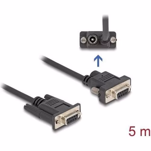 Delock Sériový kabel ze zásuvky RS-232 D-Sub9 na zásuvku D-Sub9, napájení na pinu 9, délka 5 m