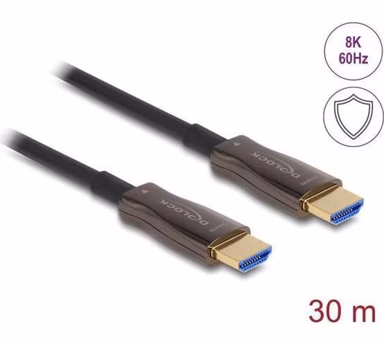 Delock Aktivní optický kabel HDMI s kovovým pancéřováním, 8K 60 Hz, 30 m