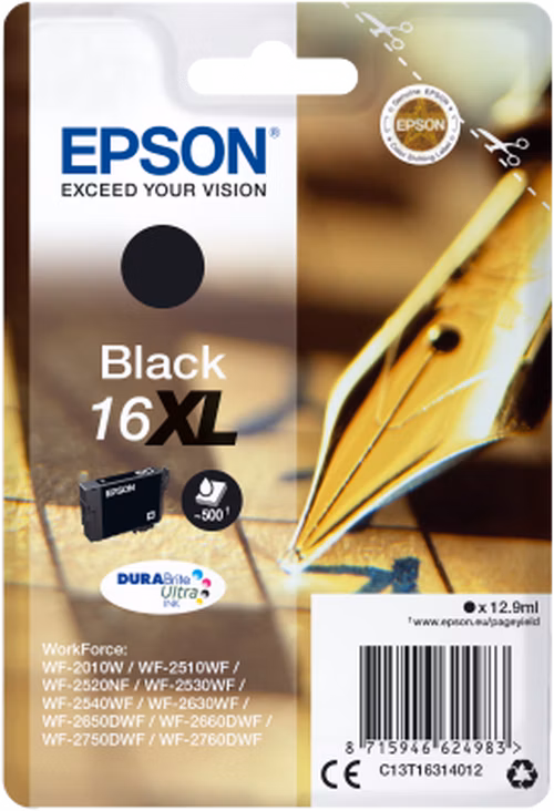 Epson inkoustová náplň/ T1631/ C13T16314012/ Singlepack 16XL DURABrite Ultra Ink/ Černá