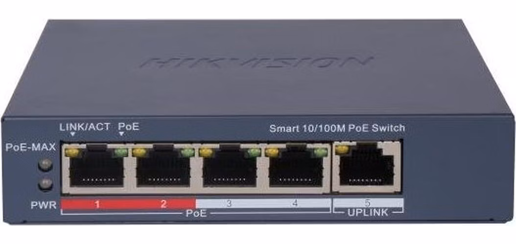 Hikvision DS-3E1105P-EI NEW - Smart managed switch 4x 100TX PoE + 1x 100TX uplink, 60W, Super PoE