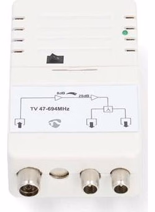 Nedis SAMP42222WT - Anténní zesilovač CATV | Zesílení: 25 dB | 47 - 694 MHz| Počet výstupů: 2 | Ovládání zesílení | Bílá