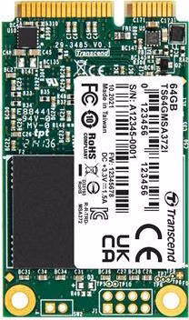 TRANSCEND MSA372I 64GB Industrial SSD disk mSATA, SATA III (MLC), 550MB/s R, 450MB/s W