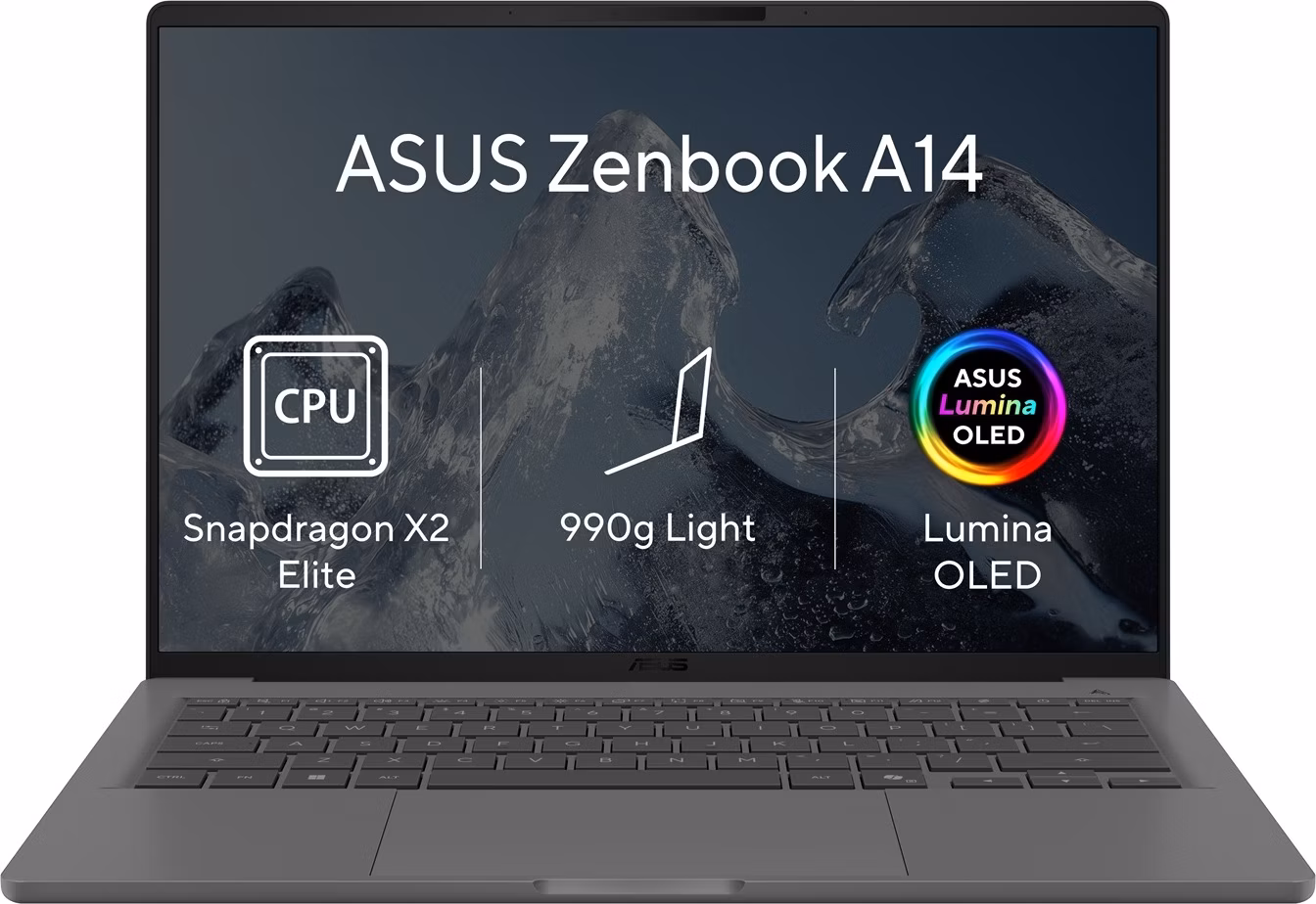 ASUS Zenbook A14 UX3407NA-OLED174W,  Snapdragon X2 Elite, 14.0˝ 1920x1200 WUXGA, UMA, 16GB, SSD 512GB, W11H TOPS 80,,sed