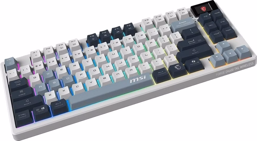 POŠKOZENÝ OBAL - MSI herní klávesnice FORGE GK600 TKL Sky/ bezdrátová 2,4GHz+BT/ mechanická/ RGB/ USB-C/ display/ CZ+SK layout