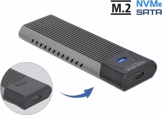 Delock Externí kombinované pouzdro USB Type-C™ pro M.2 NVMe PCIe nebo pro SATA SSD - beznástrojové
