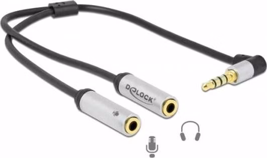 Delock Adaptér sluchátek z 1x3,5 mm 4pinového stereofonního zástrčkového konektoru na 2x3,5mm 3pinový stereofonní konekt