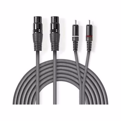 Nedis COTH15230GY15 - XLR Audiokabel | 2x XLR 3pinová Zásuvka – 2x RCA Zástrčka | 1,5 m | Šedá barva