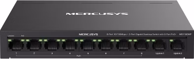 Mercusys MS110CMP 8portový 10/100 Mb/s + 2portový gigabitový stolní přepínač s 8 porty PoE+