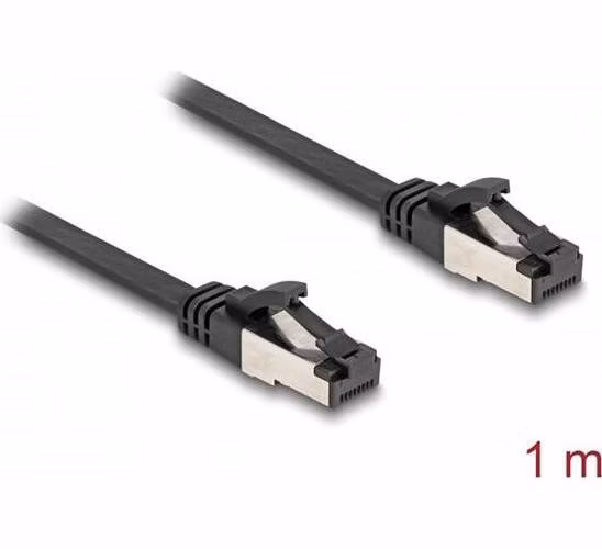 Delock RJ45 Plochý spojovací kabel ze zástrčky na zástrčku, Cat.8.1, ohebný, 1 m, černý