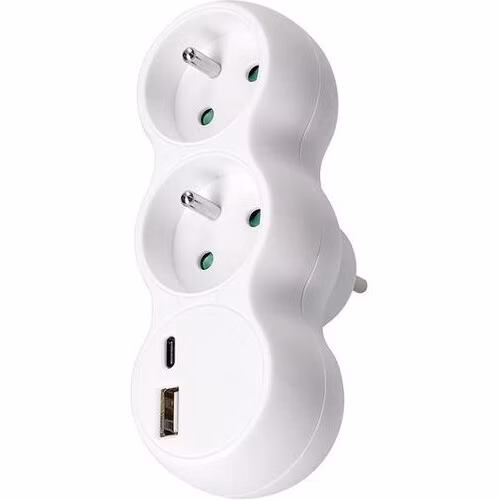 Solight Rozbočovač s USB A+C nabíjačkou, 2 x 10A, biely