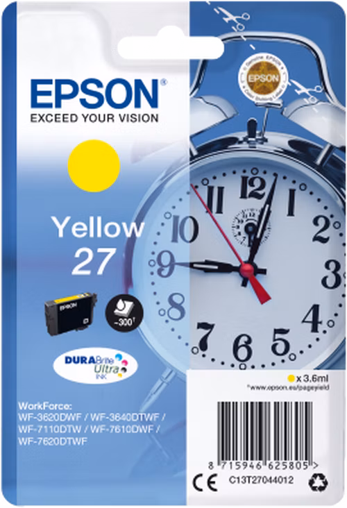 Atramentová tyčinka EPSON Singlepack "Alarm clock" Yellow 27 DURABrite Ultra Ink