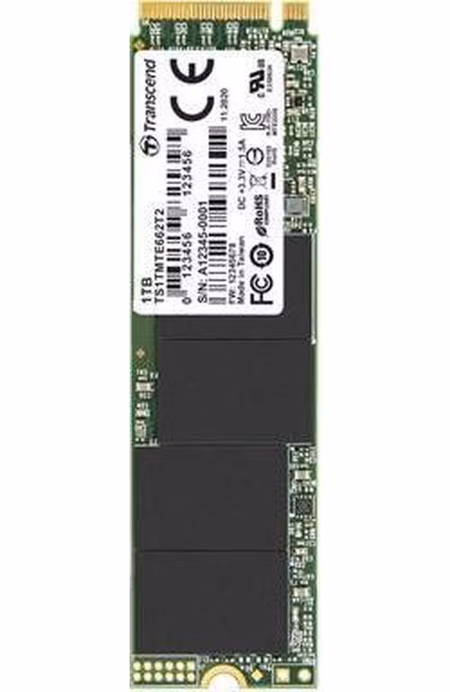 TRANSCEND MTE662T2 1TB 3K P/E SSD disk M.2 2280, PCIe Gen3 x4 NVMe 1.3 (3D TLC), 3500MB/s R, 2700MB/s W, tray balení
