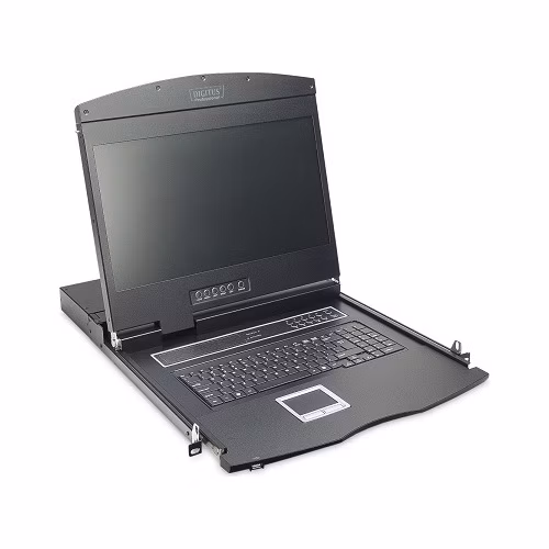 DIGITUS Modulární konzole s 19" TFT (48,3 cm), 16 portů Cat.5 KVM a touchpadem, německá klávesnice