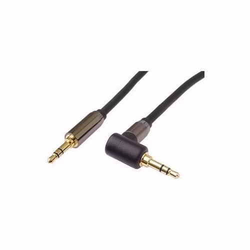 PremiumCord HQ stíněný kabel stereo Jack 3.5mm - Jack 3.5mm zahnutý 90°, 3m