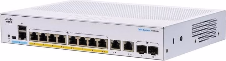Cisco switch CBS250-8P-E-2G (8xGbE,2xGbE/SFP combo,8xPoE+,60W,fanless) - REFRESH