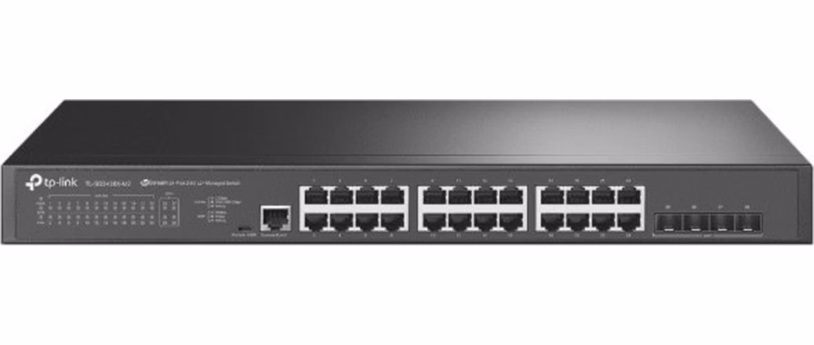 Omada 24-Port 2.5GBASE-T L2+ Managed Switch with 4 10GE SFP+ Slots PORT: 24× 2.5G RJ45 Ports, 4× 10G SFP+ Slots, RJ45/Mi
