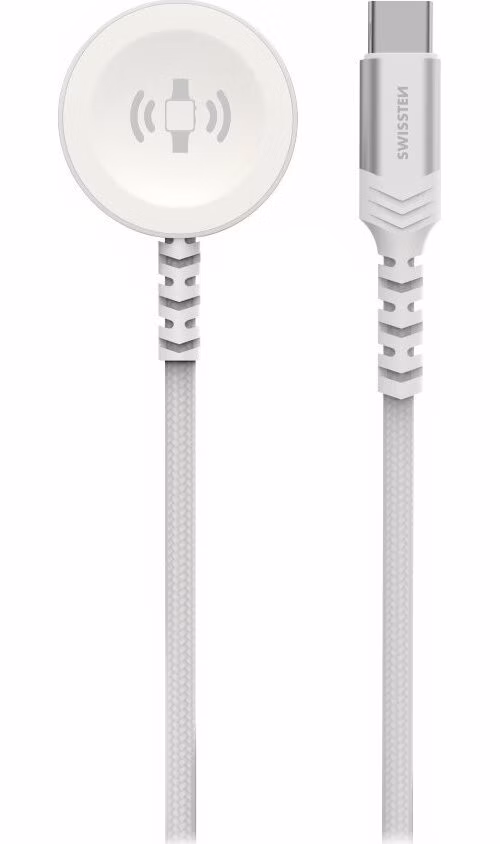 Swissten opletený magnetický kabel pro apple watch kovový, usb-c 1.2 m bílý