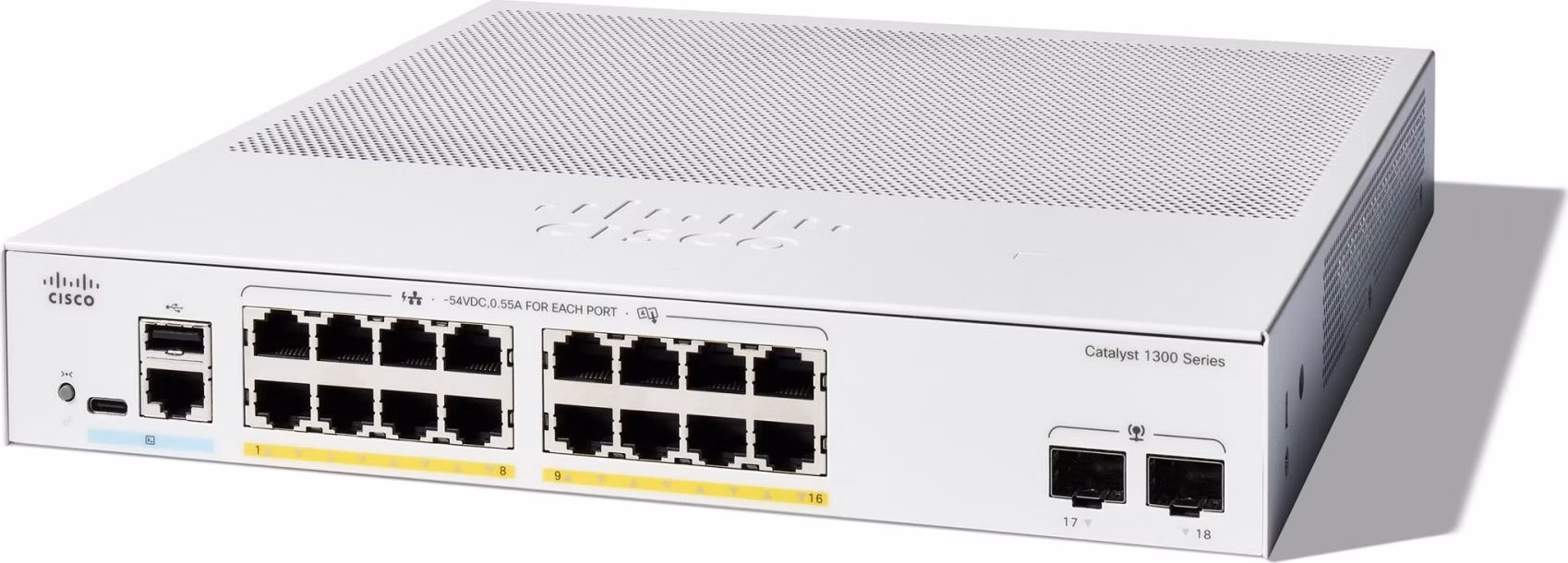 Cisco Catalyst switch C1300-16FP-2G (16xGbE,2xSFP,16xPoE+,240W,fanless)