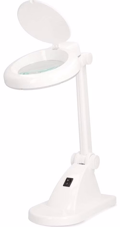 NEDIS zvětšovací stolní LED lampa/ čočka 3 + 12 dioptrií/ spotřeba 6 W/ teplota 6500 K/ světelný tok 400 lm/ bílá