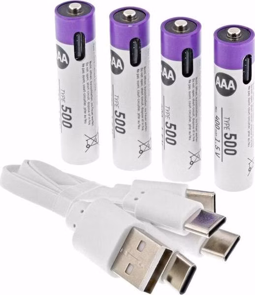 Baterka ANSMANN nabíjacia AAA (4ks) 500mAh Li-Ion (HR03), nabíjanie cez USB C
