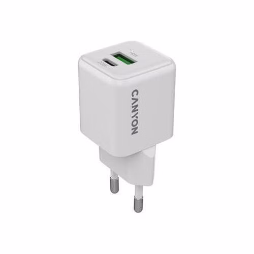 Canyon CU20AC vysokorýchlostná kompaktná univerzálna nabíjačka do steny 1x USB-C 20W, 1x USB-A 18W