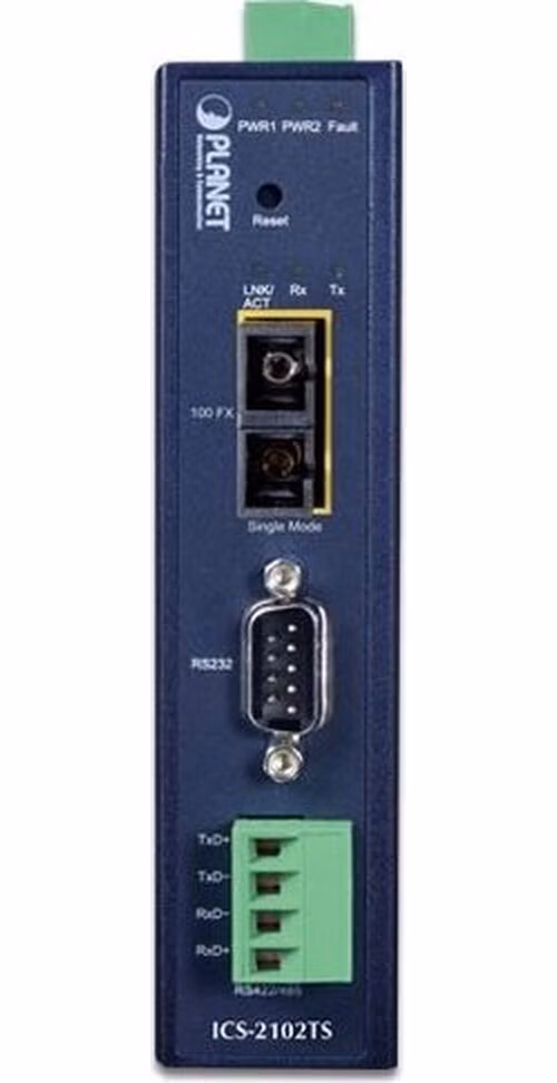 Planet průmyslový konvertor RS-232/422/485 na IP, 1x COM, 1x 100Base-FX SC SM 30km, 9-48VDC, 24VAC, -40~+75°C, IP30