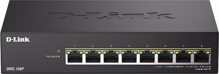 D-Link DMS-108P/E 8 ports 2.5G/MultiGig PoE Unmanaged Switch, Metal
