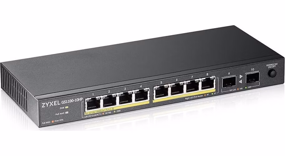 ZyXEL GS1100-10HP v2, unmanaged PoE 8x Gigabit, 2x Fiber Uplink, 130 Watt PoE