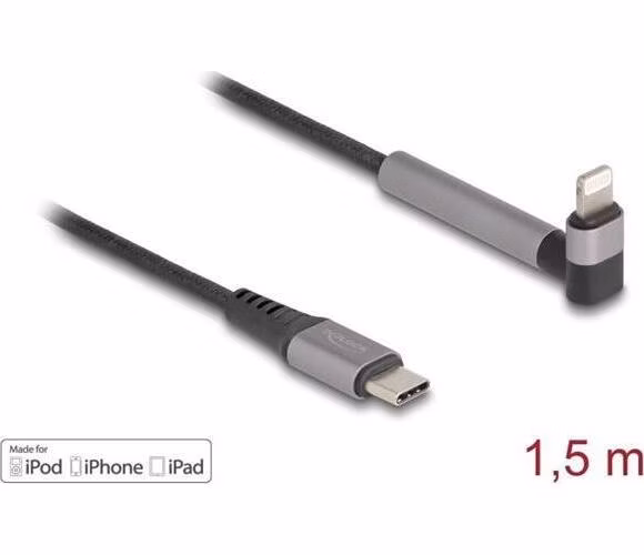 Delock Datový a nabíjecí kabel z rozhraní USB Type-C™ na Lightning™ pro iPhone™, iPad™, iPod™, pravoúhlý