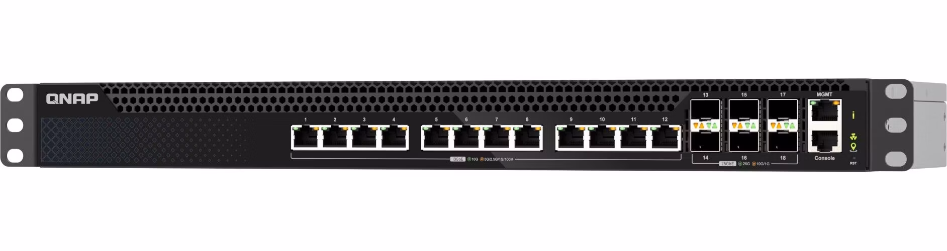 QNAP riadený switch QSW-M5218-6F12T (6x 25GbE SFP28 port, 12x 10GbE RJ45 port, L3)