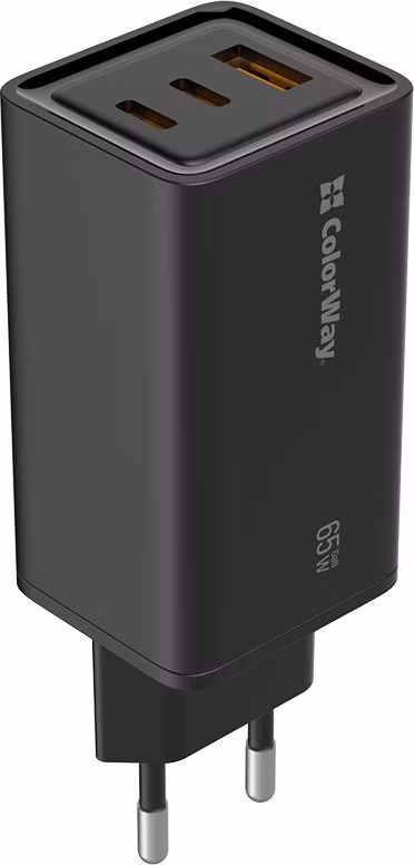 COLORWAY 1x USB a 2x USB-C/ turbo síťová nabíječka/ 65W/ 100V-240V/ Černá