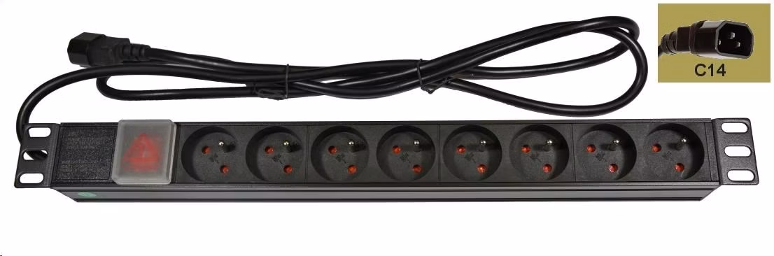 BAZAR - 19" rozvodný panel LEXI-Net 8x230V, ČSN, vypínač, indikátor napětí, kabel 1,8m, 1U, přívodní kabel pro UPS-obal