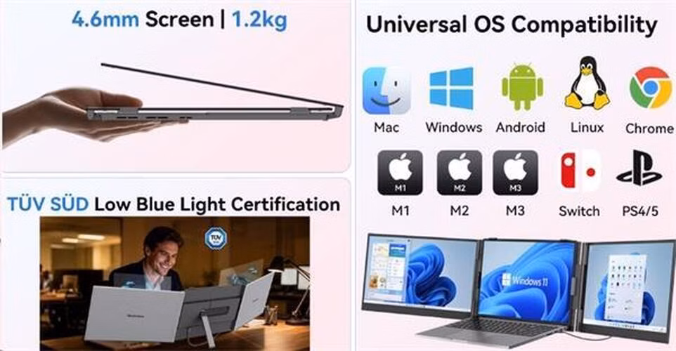 Prenosný monitor Blackview DCM8Pro Dual Screen 15.3", 1920x1200 16:9 LCD 60Hz IPS 178 USB-C 3.1x3, sivo čierny