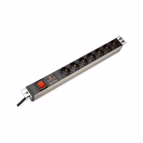 DIGITUS 1U hliníkový PDU, stojanový, 7x bezpečnostní vývod 16A zástrčka, 250VAC 50/60 Hz, vypínač, přepěťová ochrana