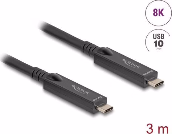Delock Aktivní optický kabel USB-C™ 8K Video + Data + PD, délka 3 m