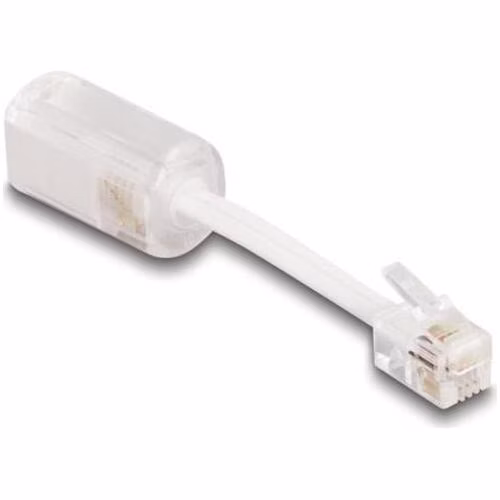 Delock Telefonní kabel ze zástrčky RJ10 na zásuvku RJ10, se spojovacím kabelem, 30 mm, průhledný / bílý