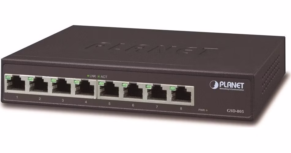 Planet GSD-805v2 switch 10/100/1000 (8x 1000Base-T), VLAN, IEEE 802.3az, ESD+EFT, internal pwr, fanless